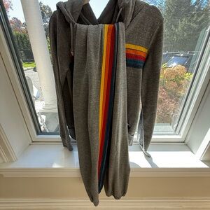 Aviator Nation Gray Hoodie and sweatpants with Colorful Stripes